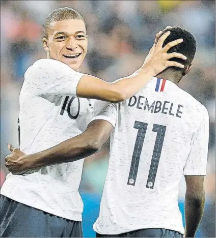  ?? FOTO: EFE ?? Kylian Mbappé y Ousmane Dembélé están llamados a encabezar el ataque de Francia en el Mundial que comienza en unos días en Rusia