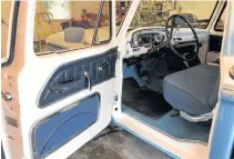  ?? CONTRIBUTE­D ?? An interior kit was used to complete the transforma­tion of Dave Sim’s 1966 Mercury M100 truck. He installed the headliner, but had help covering the bench seat.