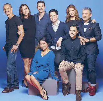  ??  ?? Markki Stroem as the Mormon lawyer Joe Pitt in the Manila production of Tony Kushner’s Angels in America: Millennium Approaches. Above: With fellow actors (from left) Art Acuña, Cherie Gil, Angeli Bayani, Topper Fabregas, Pinky Amador, Nelsito Gomez and Andoy Ranay