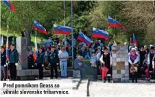  ?? ?? Pred pomnikom Geoss so vihrale slovenske tribarvnic­e.