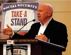  ?? Jason Fochtman/Staff file photo ?? U.S. Rep. Kevin Brady, R-The Woodlands, talks about the future of Social Security with retirees at The Woodlands United Methodist Church in 2016.