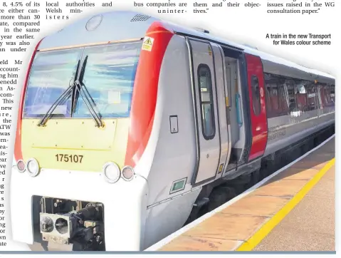  ??  ?? A train in the new Transport for Wales colour scheme