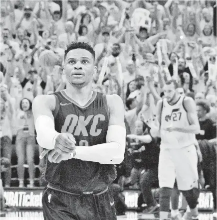  ?? RUSS ISABELLA/USA TODAY SPORTS ?? Russell Westbrook got into it with a fan after Game 6 of the Thunder’s series against the Jazz.