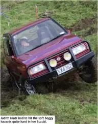  ??  ?? Judith Hintz had to hit the soft boggy hazards quite hard in her Suzuki.