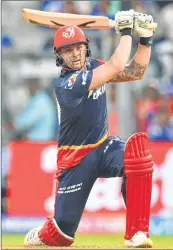  ??  ?? Delhi Daredevils cricketer Jason Roy plays a shot during the IPL Twenty20 match between Mumbai Indians and Delhi Daredevils at Wankhede Stadium in Mumbai on Saturday.