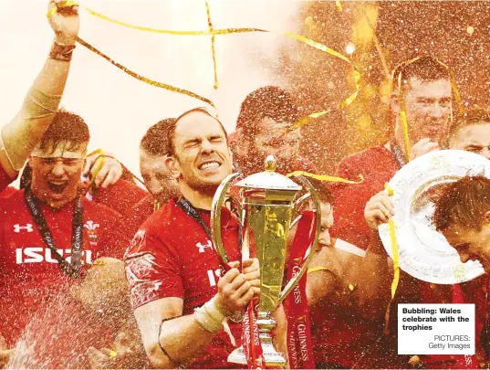  ?? PICTURES: Getty Images ?? Bubbling: Wales celebrate with the trophies