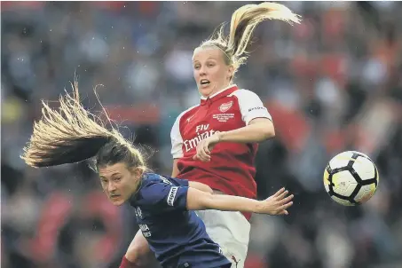  ??  ?? Arsenal Women’s Beth Mead (right) in action against Chelsea Ladies’ Hannah Blundell during the recent SSE Women’s FA Cup Final at Wembley.