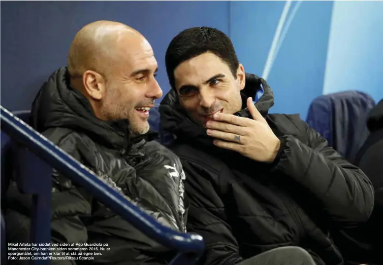  ??  ?? Mikel Arteta har siddet ved siden af Pep Guardiola på Manchester City-baenken siden sommeren 2016. Nu er spørgsmåle­t, om han er klar til at stå på egne ben. Foto: Jason Cairnduff/Reuters/Ritzau Scanpix