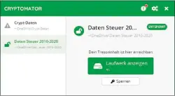 ??  ?? Die Bedienung von Cryptomato­r gelingt einfach. Nachdem Sie einen neuen Tresor erstellt haben, binden Sie diesen über „Entsperren“als neues Laufwerk ein.