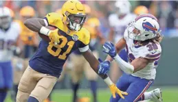  ?? DAN POWERS/USA TODAY NETWORK-WISCONSIN ?? Green Bay Packers wide receiver Geronimo Allison (81) runs after a long gain against Buffalo Bills defensive back Ryan Lewis last Sunday.