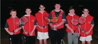  ??  ?? U/ 15 Boys Badminton team; Jim Davis, Conor Kevany, Gearoid Mulligan, Liam Gallagher, Adam Bonner, and Canice Mulligan.