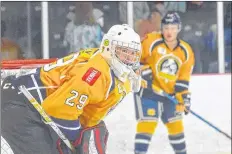  ?? TINA COMEAU ?? A new addition to the Mariners squad this year has been goalie Tyler Caseley who is part of the all-star challenge rosters for the MHL.