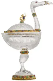  ??  ?? 4. Tazza, c. 1880, Vienna, rock crystal, gilded silver and cabochons, ht 30.5cm. M.S. Rau at the Palm Beach Show