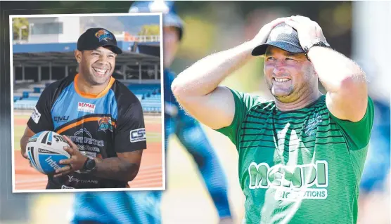  ??  ?? RIVALS: Former Cowboys’ teammates Northern Pride coach Ty Williams (LEFT) and Townsville Blackhawks coach Aaron Payne go head to head tonight.