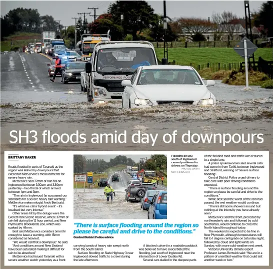  ?? PHOTOS: GRANT MATTHEW/STUFF ?? Flooding on SH3 south of Inglewood caused problems for drivers on Thursday.