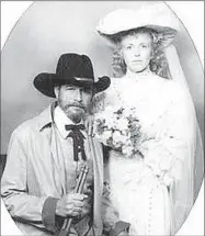  ?? PHOTOS SUBMITTED ?? Linda Gill loves this old-time picture so much she uses it on her business card. The photo was taken of Linda and her husband, Benton, after they married in Las Vegas in 1991. They were married in plain clothes in a judge’s chambers, then dressed in...