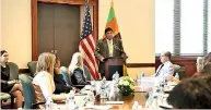  ??  ?? Finance Minister Ravi Karunanaya­ke addresses the American Chamber of Commerce