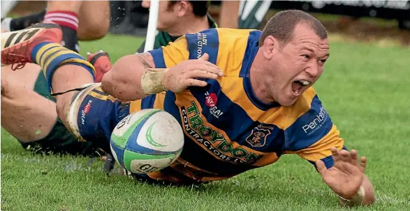  ??  ?? Tamati Fromm celebrates scoring for Patumahoe against Pukekohe last month. This weekend, Patumahoe face Karaka.