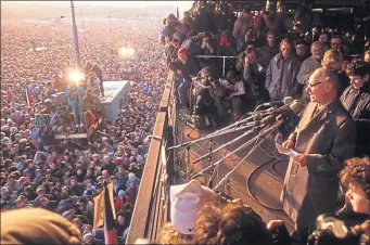  ??  ?? Alexander Dubcek speaks to 500,000-strong crowd in Prague on his return from exile
