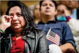  ?? Jon Shapley/Staff photograph­er ?? Gerlin Dyer cries after she became a U.S. citizen Jan. 11 in Houston, realizing her dream. “This country is amazing,” she said. Dyer is originally from Costa Rica.