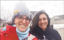  ?? Contribute­d photo ?? State Rep. Cristin McCarthy Vahey, D-Fairfield, and Lori Charlton, a member of the Fairfield Board of Finance, traveled to Iowa, where they went door-knocking Monday for South Bend, Ind., Mayor Pete Buttigieg.