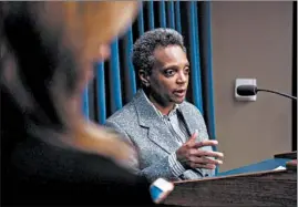  ?? ZBIGNIEW BZDAK/CHICAGO TRIBUNE ?? Mayor Lori Lightfoot speaks after meeting with Illinois legislator­s in Springfiel­d on Tuesday.