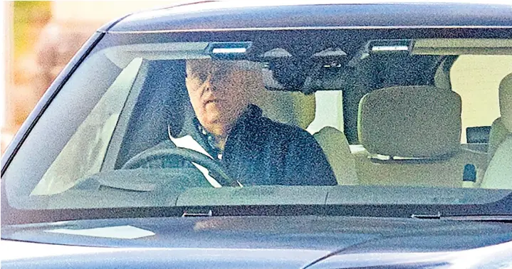  ?? ?? The Duke of York leaves Royal Lodge on the Windsor estate for the first time since the release of the latest Epstein papers in New York. Papers released yesterday include testimony from Victoria Guiffre about the time she allegedly spent with the Duke