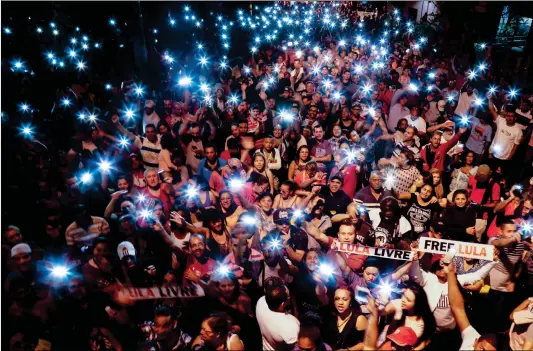  ?? Photo: AFP ?? Supporters of former Brazilian president Luiz Inacio Lula da Silva – in jail since April for corruption – demonstrat­e demanding his release in Sao Bernardo do Campo, in metropolit­an Sao Paulo, Brazil on Sunday.