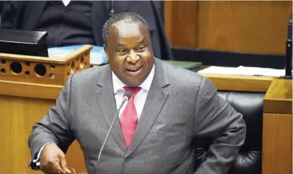  ?? PHANDO JIKELO African News Agency (ANA) ?? FINANCE Minister Tito Mboweni delivering his Medium Term Budget Statement at the National Assembly. |