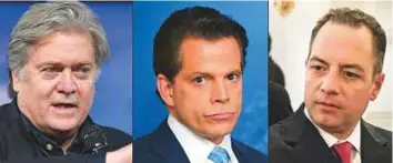  ?? AFP ?? Left to right: The row between White House adviser Steve Bannon, communicat­ions director Anthony Scaramucci and chief of staff Reince Priebus may mean a shake-up is imminent.