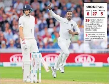  ?? REUTERS ?? Hardik Pandya became the third Indian to pick five wickets in an innings at Trent Bridge after Zaheer Khan and Bhuvneshwa­r Kumar.