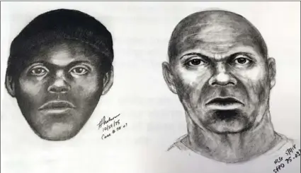  ??  ?? This pair of sketches provided by the San Francisco Police Department, on Wednesday, shows what a serial killer might look like now in a cold case involving at least five stabbing deaths of gay men in the mid-1970s in San Francisco. The killer was dubbed the “Doodler” after he told a person who later became a victim and survived that he was a cartoonist. It’s one of several cases being re-examined after the capture last year of the “Golden State Killer” through DNA analysis. SAN FRANCISCO POLICE DEPARTMENT VIA AP