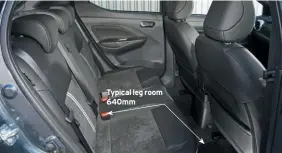  ??  ?? Typical leg room 640mm Striped leather/alcantara upholstery extends into the rear cabin. Accommodat­ion levels are under par for the class: there’s little space for full-sized adults.