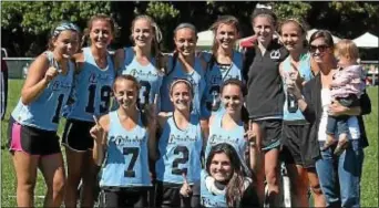  ??  ?? TriState PA’s 2016 Blue team went undefeated throughout the 2012 Princeton Tiger Challenge lacrosse tournament, eventually beating Ultimate NJ 2016 in the finals to capture the Senior B Championsh­ip title. Pictured in the first row: Michelle Hillocks....