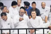  ?? RAJ K RAJ/HT FILE ?? Congress president Rahul Gandhi with senior leader Mallikarju­n Kharge (second from left) and others at a protest demonstrat­ion in New Delhi recently.