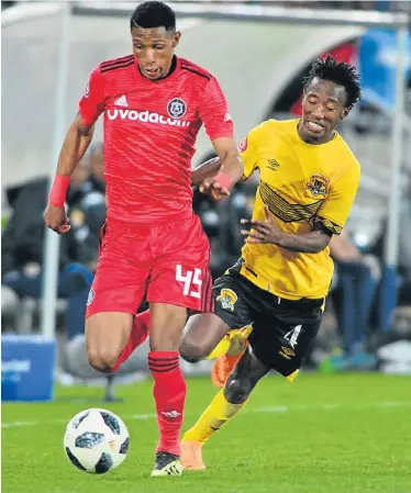  ?? Picture: PHILIP MAETA/GALLO IMAGES ?? ON TARGET: Vincent Pule, who scored for Orlando Pirates against SuperSport, in action with Tumelo Khutlang, of Black Leopards, in an earlier game