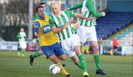 ??  ?? Bray’s Paul Keegan in action against Waterford. Photo: Noel Browne