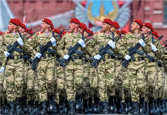  ?? SEFA KARACAN/ANADOLU/GETTY ?? Russian soldiers parade through Moscow’s Red Square to mark Victory Day, celebratin­g Berlin’s fall to the Red Army 79 years ago