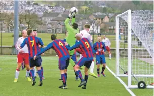  ??  ?? ’Clyde keeper Mark Monk comes out to collect this Willie Gemmell corner.