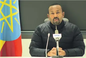  ?? EBC ?? Ethiopian Prime Minister Abiy Ahmed, a Nobel Peace Prize winner, addresses the nation on TV