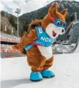  ?? Foto: Ralf Lienert ?? Eichhörnch­en Nordi wirbt für die WM in Oberstdorf.