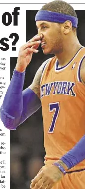  ?? HOWARD SIMMONS/NEWS ?? Carmelo Anthony can’t avoid the smell of the Knicks’ performanc­e on Sunday in loss to Celtics.