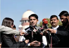  ?? — PTI ?? Congress leader Tehseen Poonawalla addresses the media after the hearing on Justice Loya death case at Supreme Court in New Delhi on Tuesday.