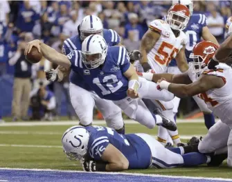  ?? ASSOCIATED PRESS ?? DRIVE FOR FIVE: Andrew Luck and the Colts will look to beat the Chiefs in the playoffs for the fifth straight meeting today in Kansas City, Mo.