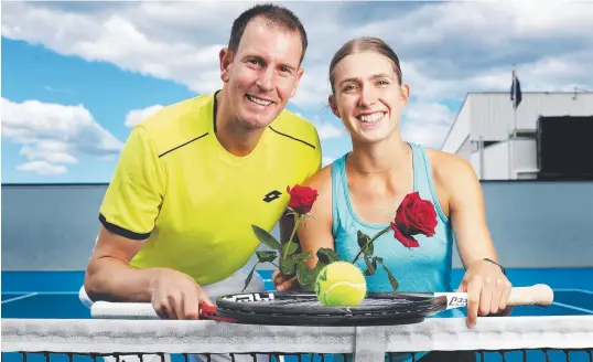  ??  ?? Eddie Bourchier and Catherine Krueger ahead of the Valentine's Day mixed doubles tournament.
Picture: Nikki Davis-Jones