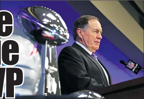  ?? — GETTY IMAGES ?? Pats head coach Bill Belichick holds court with the media yesterday following his masterful job of shutting down the Rams’ vaunted offence in Super Bowl LIII on Sunday.