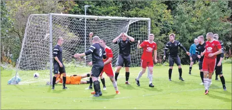  ?? Photo: David McPhee ?? Different emotions as Donald Campbell opens the scoring against Motherwell Thistle at Glencruitt­en last Saturday.