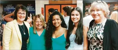  ?? Contribute­d photo ?? The Lady Ds presented graduating Shelton High seniors Xiomara Santos-Colon and Isabela Silva each with $500 scholarshi­ps. Pictured are Diana Meyer, Patti Moonan, Santos-Colon, Silva and Lorraine Rossner.