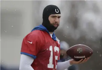  ?? ASSOCIATED PRESS ?? JUST CHILLING: Quarterbac­k Andrew Luck braves the cold during practice yesterday in Indianapol­is as the Colts prepare to take on the Chiefs on Saturday in Kansas City.