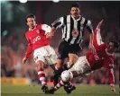  ?? Photograph: Colorsport/Rex/Shuttersto­ck ?? Philippe Albert in action against Arsenal in 1996.